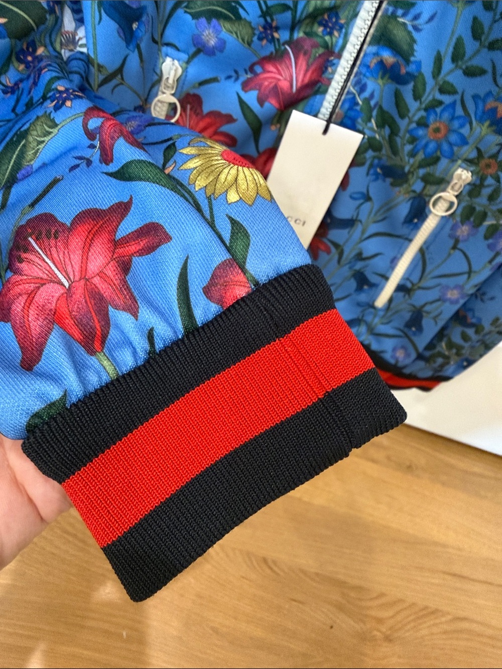 Gucci Light Blue Floral Appliqué Bomber Jacket - Picture 10 of 14